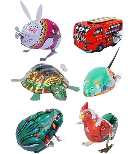 Lot De 4 Jouets à Remonter Animaux - Dinosaure, Chien, Girafe, Chenille, Environ 15 Cm, Plastique