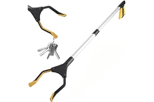 Amrsptte Faltbare Greifer Greifzange für Senioren Werkzeug mit Magnetspitzen Aluminium 81cm/32in Langer mit verstellbarem Arm für die Müllabfuhr, Abfallsammlung (Gelb)