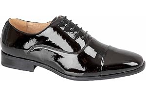 Goor Mens Black Patent Pleated Toe Cap Oxford Shoe Leather Lining
