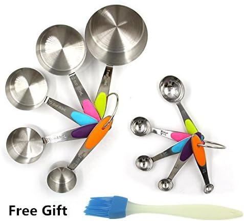 Novata Set of 10 Measuring Cups, Measuring Spoons, Stainless Steel, Ergonomic Design with Non-Slip Silicone Grips for Kitchen, Cooking, Baking, Flour, Seeds, Cereals, and Liquids Measuring Cup Gauge