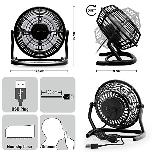 4 Zoll 4 Blätter USB Ventilator Mini Tischventilator 360° Drehbar USB Fan Lüfter aus Kunststoff Schwaz - 4