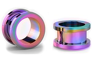 JEWEL BARREL Pair Flesh Tunnels 2pcs Ear Stretcher Expanders Double Flared Screw Fit Piercing Surgical Steel 1.6mm - 20mm Silver Black Rose Gold Rainbow Blue