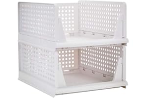 Ygapuzi 2Pack Stackable Clothes Storage Basket Organizer Sliding Cabinet Drawer Shelf DIY Divider Separator Desktop Container for Wardrobe Cupboard Kitchen Bathroom Office (White - 2Pack)