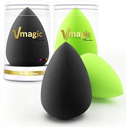 VMAGIC Premium Pro Makeup Sponges Beauty Sponge Blender for Flawless, Applicator, Highlight and Foundation (Lemon Green + Black (2pcs))