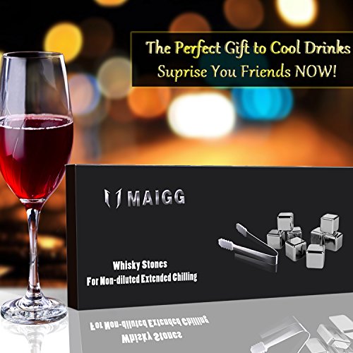 Whisky Steine-MAIGG Food Grade Edelstahl Eiswürfel Chilling Wiederverwendbare Ice Cubes Eiswürfel für Whiskey Wein Getränke kühlen Sie Ihre Getränke ohne Verdünnung(8PCS Eis- Würfel und 1 Eiszange) - 7