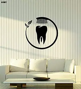 ARWY Dental Wall Stickers for Clinic Vinyl Wall Decal Dental Clinic Logo Tooth Toothbrush Stickers Large Decor (58X58 cm) Black