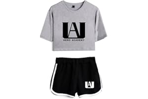 LKY STAR My Hero Academia T-Shirts et Shorts Set Anime MHA Cosplay Deku Shoto Haut Court et Shorts 2pcs pour Femme Fille