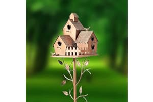 ZUICC Handmade Copper Bird House with Pole, Copper Cottage Bird House Stakes, Maison d'oiseau en cuivre Faite à la Main avec Poteau, Nichoir à Oiseaux décoration Maison à Oiseaux sur Pied à Poser Villa (B)