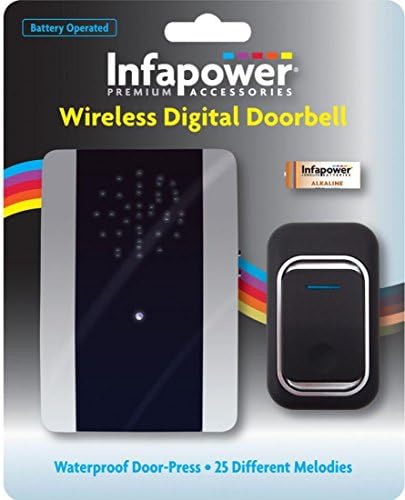 Infapower INFA-X013 100m 85dB Battery Operated Wireless Digital Doorbell with 25-Different Melodies and Waterproof Door Press - Black/ Silver