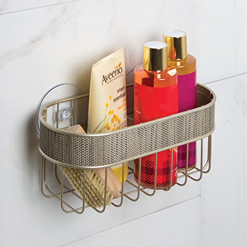 InterDesign 44188EU Twillo Duschkorb mit Saugnapf für das Bad für Shampoo, Conditioner, Seife – Perlmuttchampagnerfarben Metall Pearl Champagne 22,86 x 11,43 x 12,70 cm - 3