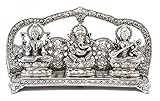 Crafticia Metal Lord Laxmi Ganesh Saraswati Idol Statue with Frame Decoration Pooja Showpiece (10X6 inch, Silver)