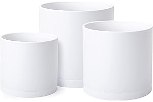 D'VINE DEV 8 Inch 10 Inch 12 Inch, Set of 3, White Colour Planter Pots for Plants with Drainage Hole and Seamless Saucers, X-Large, 74-E-XL-1