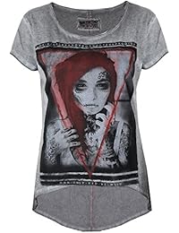 trueprodigy Casual Mujer marca Camiseta estampado ropa retro vintage rock vestir moda cuello redondo manga corta slim fit designer cool urban fashion shirt color gris 1063147-5203