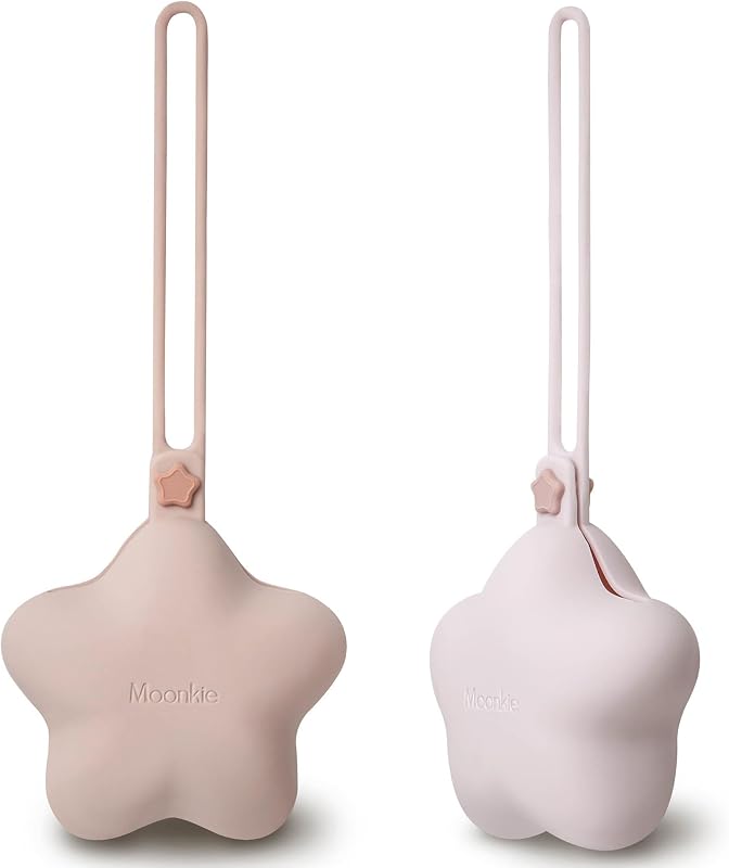 Moonkie Guarda Chupetes Bebe, Porta Chupetes Bebe de Silicona(Set de 2), Chupetero Silicona Transparentes, Portachupetes Sin BPA, Caja Chupete, Fundas para Chupetes(Blush/Lila Claro)