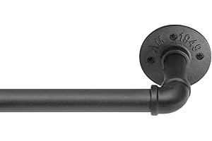 VAILGE Schwarze industrielle Gardinenstange, 80-220cm, Gardinenstange für Fenster, einziehbare Gardinenstange für Verdunkelungsvorhänge, verstellbare dekorative Gardinenstange mit Kappen