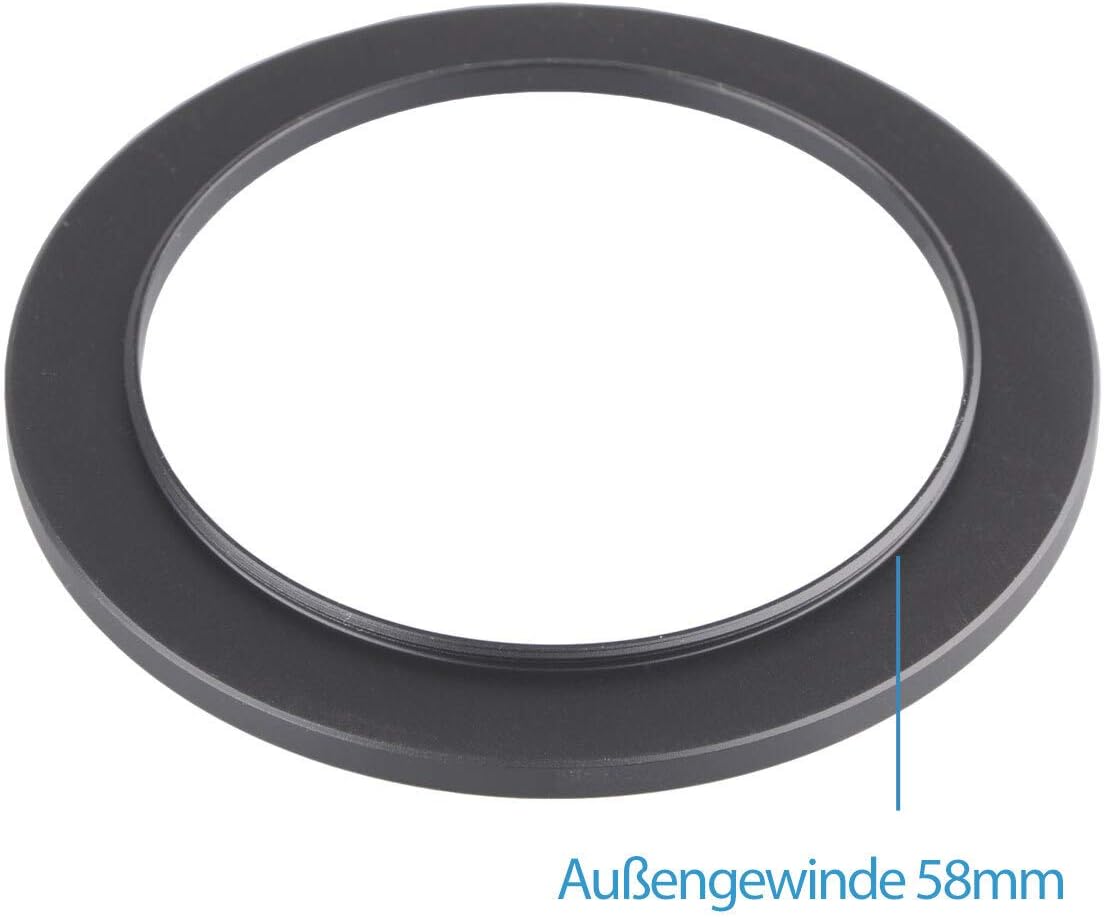 Step Up Ring 58-82 mm Filter Adapter Ring for Attaching Filters, Converters, Sun Visors etc. with Larger Thread 82 mm to One Lens with Small Thread 58 mm