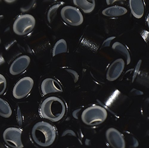200PCS Silicone Lined Micro Rings/Beads for Hair Extensions Colour: Black | Size: 4.5mm