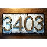 House Address Signs | Rustic white plaque and brass-colored numbers, Made of distressed Wood | Custom Address Plaque | House numbers, address sign, housewarming gift, cabin, cottage