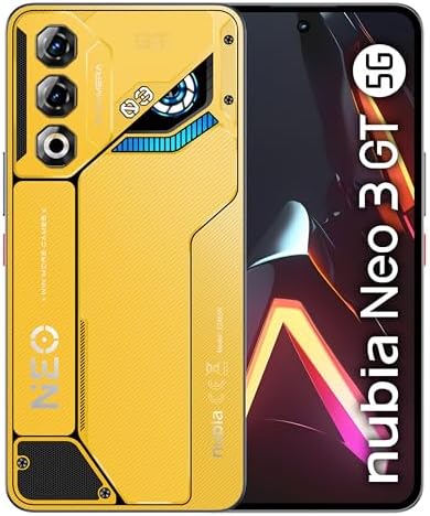 nubia Neo 3 GT 5G Smartphone Gaming Android 15, 12+12GB RAM Dinamica + 256BG ROM, Display 6.8” FHD+ 120Hz, Fotocamera 50MP, Smartphone Dual SIM, NFC, Batteria 5000mAh, Colore Electro Yellow