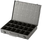 Caja de acero con bandeja extraíble.