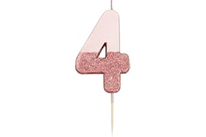 Talking Tables- Bougie numéro 4 à Paillettes en Or Rose | Décoration de gâteau de qualité supérieure | Jolie, Scintillante pour Les Enfants, Adultes, 40e, Anniversaire, Jalon, Rosegold