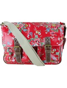 Damen-Handtasche, Messenger Bag, Wachstuch, Blumenprint, Punkte