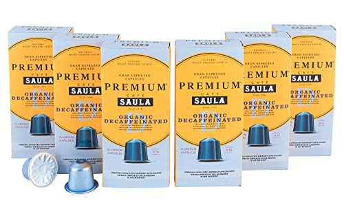 Premium Bio Entkoffeinierter Gran Espresso | 60 Aluminium Nespresso®-kompatible Kaffeekapseln vom preisgekrönten Café Saula | 6 x 10er Packungen