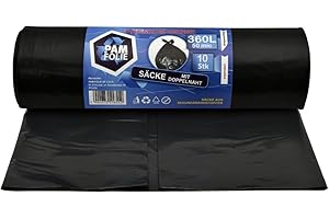 PAM-FOLIE Müllsäcke 360L - 10 Stück - XXL Große, Extra Stark, Dicke Abfallsäcke, Premium - 120x150cm - 50µm - schwarzer Müllbeutel - Bauschuttsäcke -Säcke für Bauschutt Abfalls, Styropor