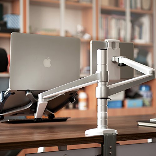 Thingy Club Verstellbare Aluminium-Universal-Halterung für 2 Laptops / Notebooks & Computer-Monitore, Tischhalterung mit Klemme, neigbar, schwenkbar, 2 Haltearme - 5