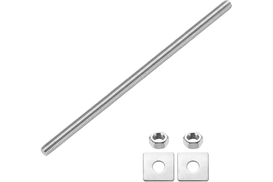 sourcing map Fully Threaded Rod, M14 x 250mm 304 Stainless Steel Fully Threaded Studs with Nuts and Washers for Clamps, Hangers and U-Bolts, Silver