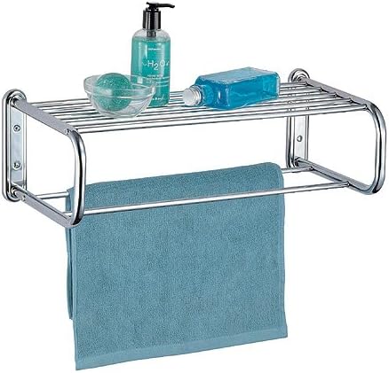 CHROME WALL MOUNTED SHELF &amp; TWIN 2 TOWEL RAIL HOLDER STORAGE RACK RAIL