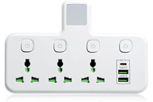 7 in 1 Power Strip Surge Protector Multi Plug Adapter USB Extension Socket Wall Charger with Night Light 3 UK AC Outlet 2 USB type C Ports Charging Station Home Office Travel(4000W/10A/250V)