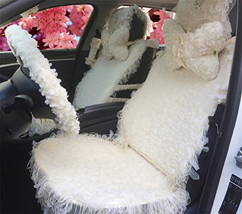 RUIRUI Dream Pink High-grade Ladies Cute Cartoon Car Seat Cover Seat Lace Women Special Car Neck Pillow Car Accessories, white