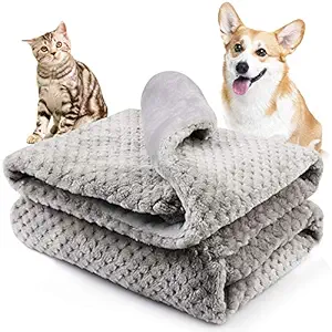 Onarway Bilayer Fluffy Sherpa Dog Blankets Thicken 39.4 x 47.2 inch Soft Washable Pet Throw Blanket Sleep Bed Mat for Dogs Puppy Cats & Other Small Medium Pets Grey
