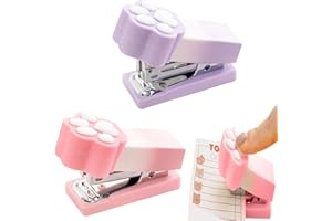 HABNI 2 Pièces Mini Agrafeuse Chat pour Enfants, 6,8 x 3,2 cm, Agrafeuse Kawwi avec 1000 Agrafes, pour Classer les Documents, en Plastique et Métal, Rose & Violet