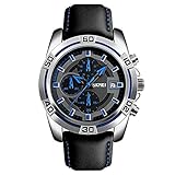 V.JUST 2 stücke Sport herrenuhren, Chronograph Datum armbanduhren männer, wasserdichte weiche Schwarze Lederband Military Watch,C