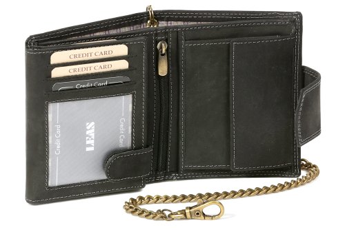 Biker Cartera con cadena y cierre externo para señores (incluyendo LEAS-regalo caja) motociclista Monedero para señoras Trucker Vintage-Style LEAS MCL, Piel auténtica, negro - ''LEAS Chain-Series''