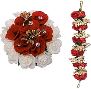 Maahal? Accessories Set Of 2 Combo Hair Rose Clip/Hair Bun Decoration Gajra/Extension For Women/Girls (Multicolor)