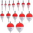 OriGlam 14pcs Fishing Bobbers and Floats - Hard Foam Snap-on Red & White Floats for Crappie, Panfish, Walleyes - Spring Slip Bobbers