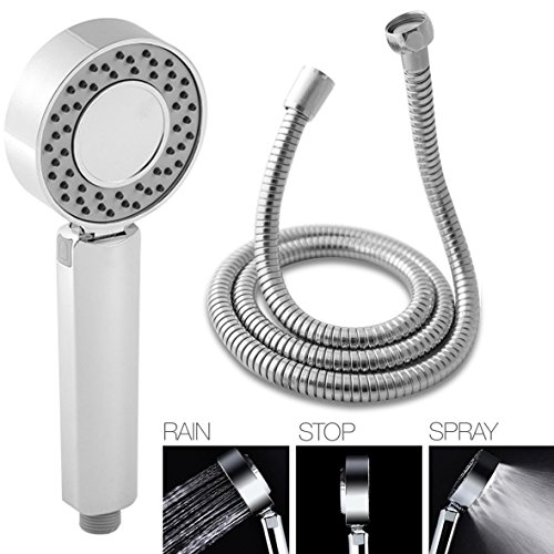Ekoly Conjunto S3 Alcachofa de Ducha de Mano y tubo inoxidable flexible de 1.75m, cabezal de alta presión con 3 funciones y ahorro de agua