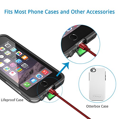 OPSO iPhone Charger - [ MFi Certified] Nylon Braided Lightning Cable for iPhone 7 Plus 6S Plus 6 Plus SE 5S 5C 5, iPad 2 3 4 Mini, iPad Pro Air 2, iPod - 0.15m Red