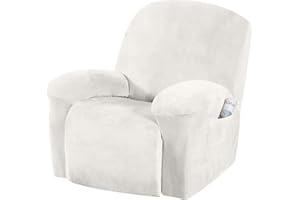 EBETA Velluto-ottico Copripoltrona Fodera per Poltrona, Coprisedile Chivas Poltrona Reclinabile Relax Completo Elasticizzato con Tasche (Bianco)