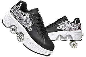 JINFUGRON Roller Schuhe, Schuhe mit Rollen rollerskates mädchen Männer, Skateboard Schuhe Bequem Und Atmungsaktiv Quad Skates Verstellbare Rollschuhe Verstecktes Rad Sneaker mit Rollen