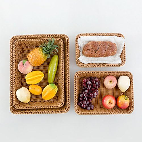 Sounagary Korean Imitation Wicker Storage Basket Snack Box Bread Fruit Basket Basket Plastic Woven Rattan Rectangular Table,The Square Containing Four Sets Of Imitation Willow