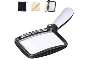 YFKJEU Rectangular Magnifying Glass with Light Magnifier Large Handheld Foldable 5 LED, 2 Dimming Modes, 2X Magnifying Reading for Seniors Low Vision Easy Read Books Pages