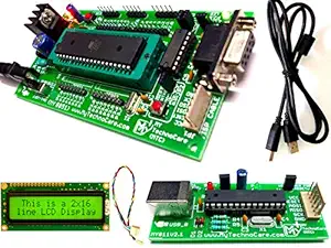 My TechnoCare 8051 Development Board with USBasp ISP Programmer Kit & 16x2 LCD Display with Yellow/Green Backlight, Onboard RS232, Atmel AT89S52 Microcontroller IC, ZIF Socket 40-Pin