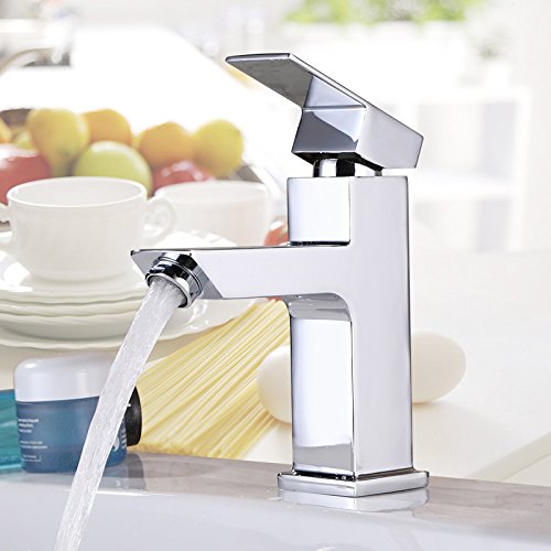 Homelody Chrom Wasserhahn Waschtischarmatur eckig Waschbecken Waschtisch Armatur Einhebelmischer Mischbatterie Bad Waschbeckenarmatur Badarmatur - 9