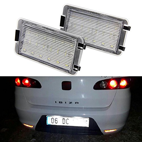 2pcs 7000 K Blanco Coche Número Placa licencia luz Canbus para Seat Altea Arosa Ibiza Cordoba, Leon y Toledo III AUTO placa de licencia lámpara 18SMD