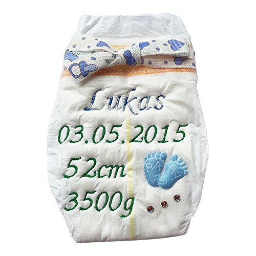 Windel bestickt im Rahmen für Jungen mit Babyfüßchen (Blau) - 2