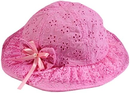 Waboats Baby Girl Sunhat Embroidery Hollow Outdoor Visor Bucket Sun Protection Hat Deep Pink